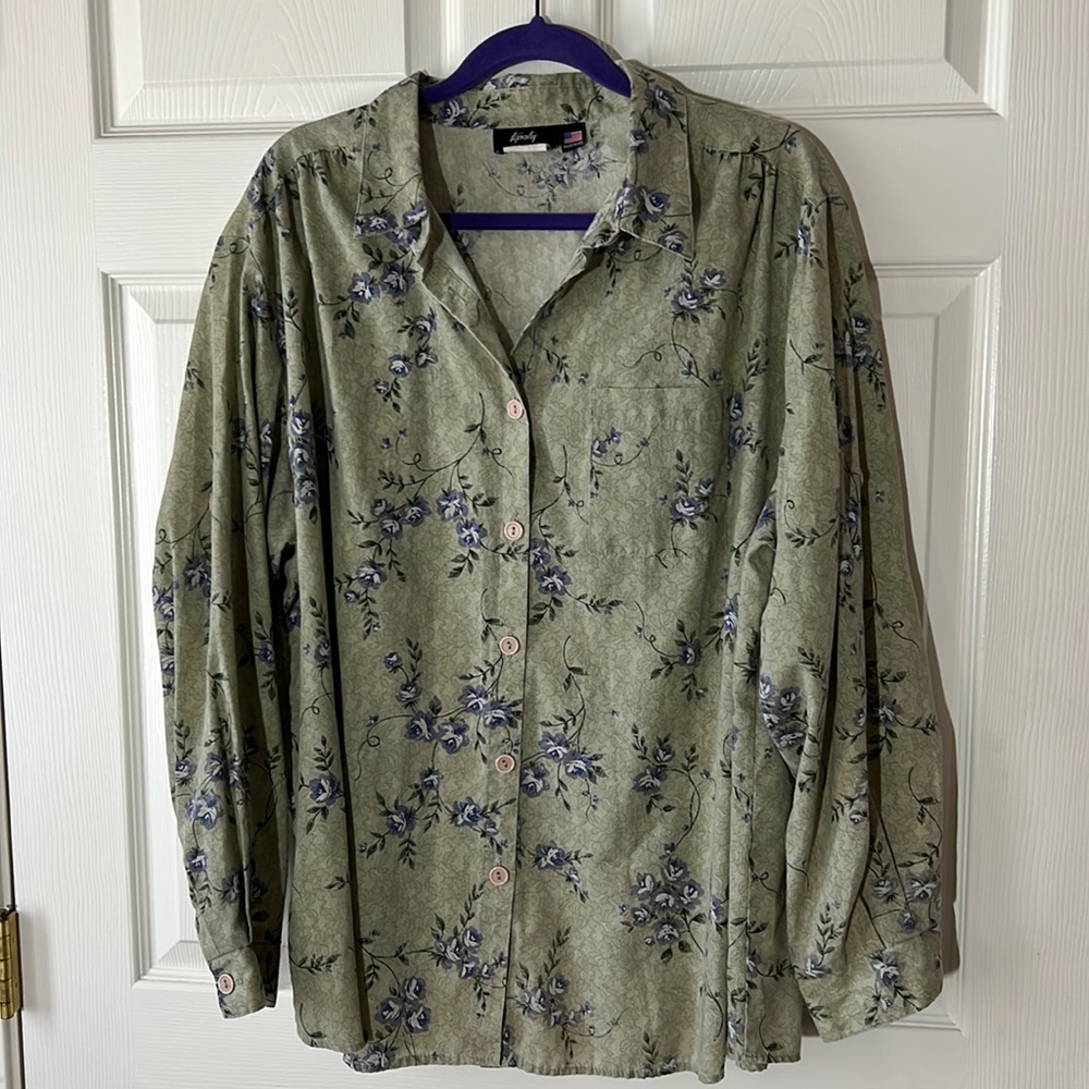 Vintage Tapestry Green Floral Long Sleeve Button Down, Sz‎ 2X
